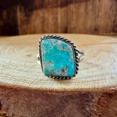 TRAPEZOID TURQUOISE Sterling Silver Ring | S Skeets Hallmark | Native American Navajo Southwestern Jewelry | Southwestern | Size 9 