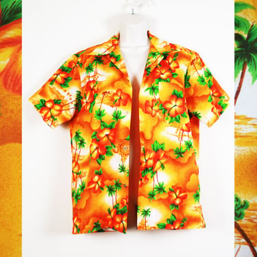 Vintage 1980s Orange Tropical Shirt 