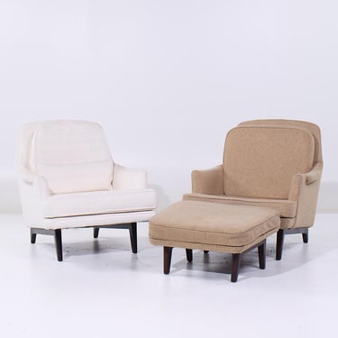 Roger Sprunger for Dunbar Mid Century Lounge Chair and Ottoman - Pair - mcm 