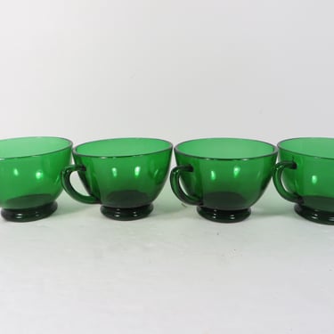 Vintage Green Glass Egg Nog Punch Mugs - Vintage Set of 4 Christmas Green Anchor Hocking Punch Glass Mugs 