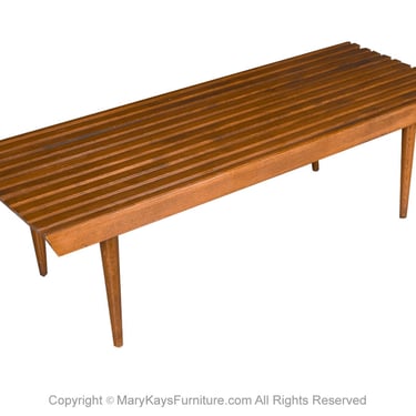 Mid Century Slatted Wood Bench Coffee Table George Nelson Style 