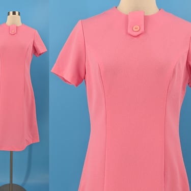 Seventies Mod Pink Short Sleeve Mini Dress - 70s Small Pink Mod Shift Dress 