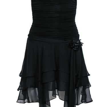BCBG Max Azria - Black Strapless Mini Dress w/ Handkerchief Hem Size XS