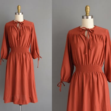 1970s Vintage Cinnamon Red Dress | Small 