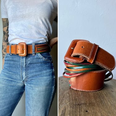 Vintage Rainbow Leather Belt 28-32"W