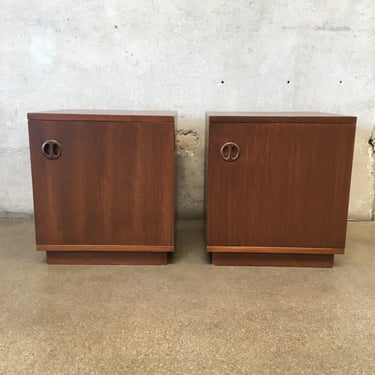 Pair of Teak Cube Nightstands - Sold as a Pair