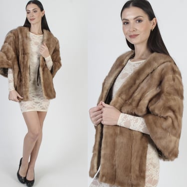 Oversized Honey Mink Fur Stole, Large Plush Cape, Vintage 60s Tan Boler, One Sized Bridal Wrap 