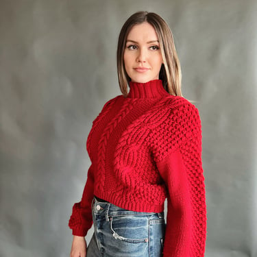 Vintage 80s Cropped Red Knit TNK Sweater 