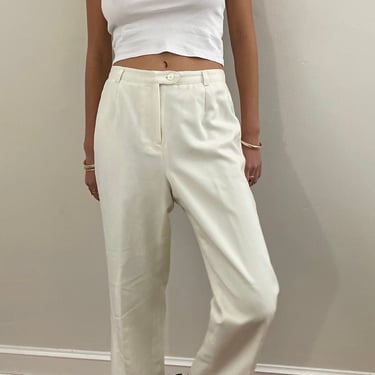 90s wool pants / vintage white wool high waisted ivory flat front trouser pants | 28-32 waist 