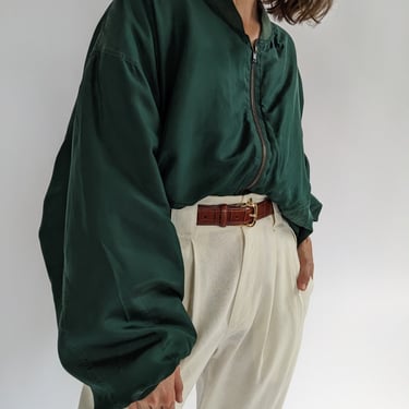 Incredible Vintage Evergreen Silk Bomber