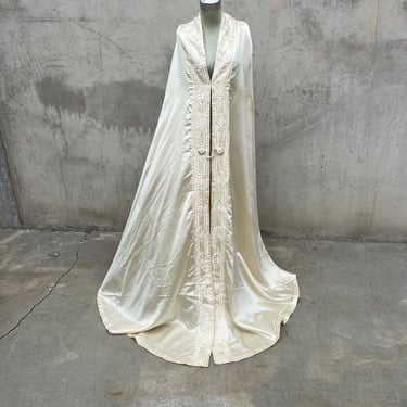 Antique Edwardian Liberty & Co White Silk Cloak Dress Cape Torch Embroidery Vtg