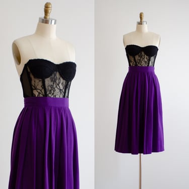 purple midi skirt 80s 90s vintage dark purple skirt with pockets 
