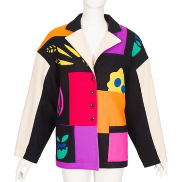 Jean-Charles de Castelbajac 1980s Vintage Cut-Out Appliqué Color-Block Wool Jacket Sz M L 