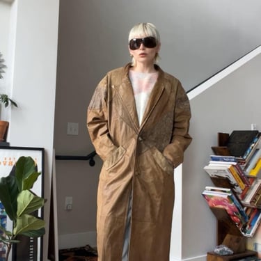 VTG 80s Winlit Patchwork Brown Leather/Suede Longline Coat 