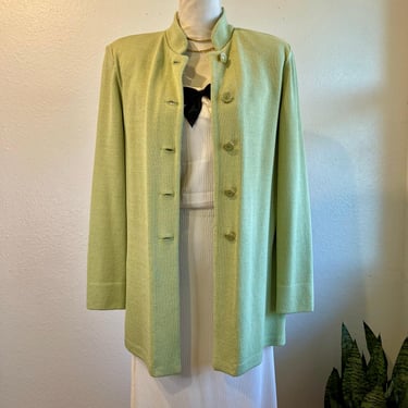 St. John Avocado Green Wool Blend Button Front House Coat Cardigan Sweater 10 