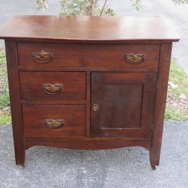 Victorian Early 1900s Solid Oak Washstand Nightstands Server Cabinet 3997
