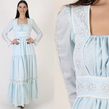 Gunne Sax Dirndl Dress Vintage 70s Jessica McClintock Festival Gown Embroidered Cottagecore Prairie Dress Size 11 