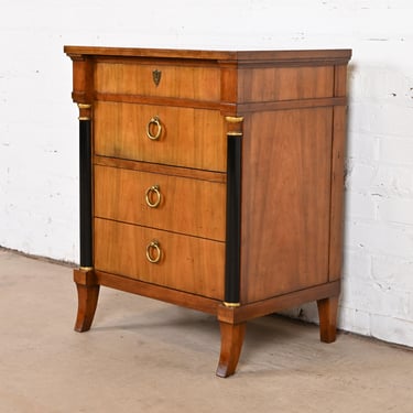 Baker Furniture French Empire Cherry Wood and Parcel Ebonized Bachelor Chest or Nightstand, Circa 1960s