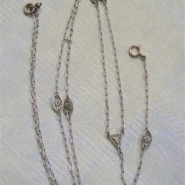 Antique Sterling Lorgnette Neck Chain, Sterling Victorian Lorgnette "Y" Chain, Old Sterling Muff Chain (#4127) 