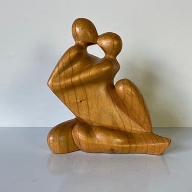Vintage Carved Wood Embrace Sculpture 