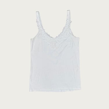 (M) 90s/Y2K White Floral Embroidered Tank Top