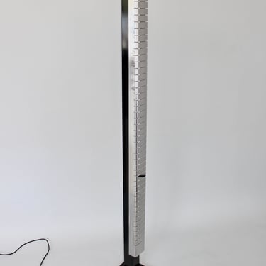 Italian Column Floor Lamp by Lamperti Polished Nickel Chromed and Enameled Steel