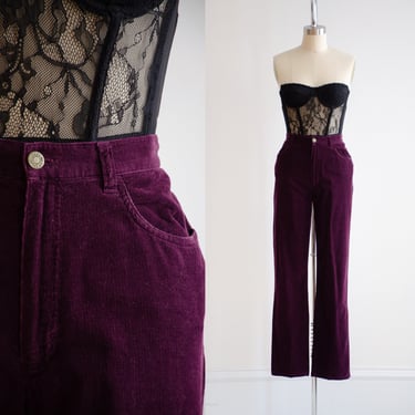 high waisted pants 90s vintage burgundy purple red straight leg corduroy pants 