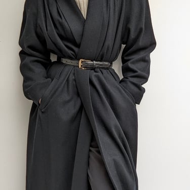 Vintage Onyx Pleated Open Wool Coat