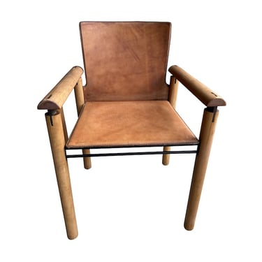 Post-Modern Wood and Leather Armchair, Italy, 1980’s (Three Available)