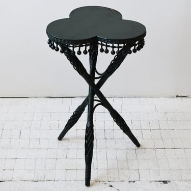 Victorian Painted Wicker Clover Top Tripod Table with Stick + Ball Detailing, Circa 1880s