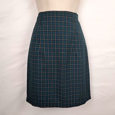 Vintage 90s Teal & Black Plaid Mini Skirt, Size Extra Small 