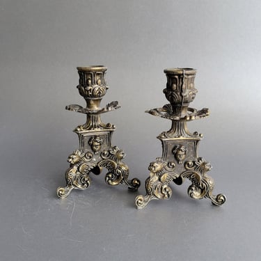 TWO ornate candlesticks Mid century filigree candle holders Made in Italy 