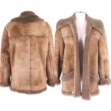 Vintage Shearling Coat M, 1970s Men's Women's Suede Western Ranch Jacket, Winter coat, Fur Coat 60s 