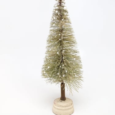 Antique 1930's 6 3/4 Inch Snow Flocked Sisal Bottle Brush Christmas Tree, Vintage Holiday Decor 