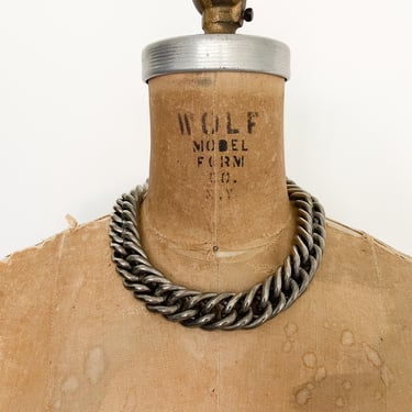 Vintage ‘80s heavy silver chain necklace | Anne Klein lion logo, designer quality jewelry, silver choker, statement 