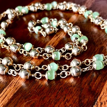 Vintage Moonstone Beaded Necklace Faceted Green Stone Cookie Lee Jewelry Retro 
