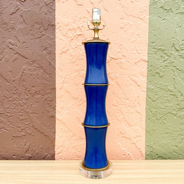 Faux Bamboo Royal Blue Lamp
