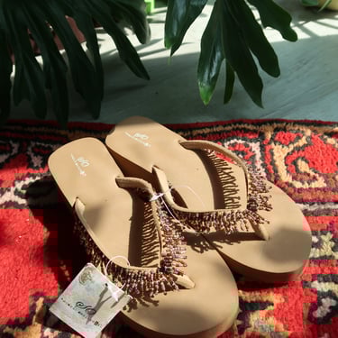 Deadstock Vintage Y2k Beaded Brown Flip Flops - NWT Vintage 2000s Flip Flops
