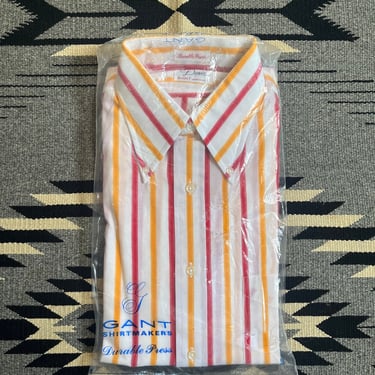 Vintage 70s Deadstock Funky Candy Striped Dress Shirt by Gant Size L 
