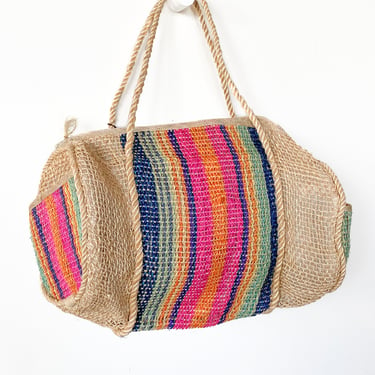 1990s Woven Rainbow Straw Duffle Bag