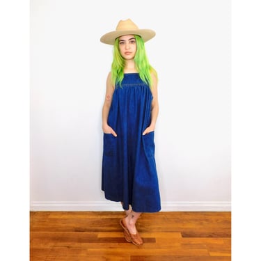 Lee Overall Dress // vintage sun overalls denim 70s boho hippie cotton hippy midi // O/S 
