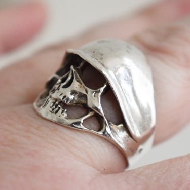 1990s Sterling Silver Skull Ring, Size 10 