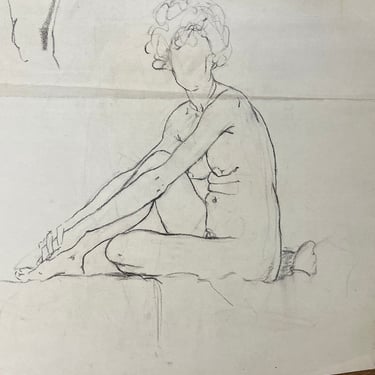 Vintage Seated Female Nude Sketch | Woman Drawing | Hand Drawn Composition Sketch | Pencil Sketch | Woman Sketch 