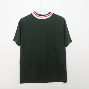 Vintage GREEN stripe orange and white collar tshirt mid century made in USA tee ---size Medium 