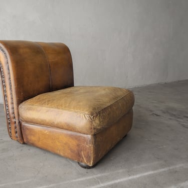Vintage Patinated Leather Slipper Chair 