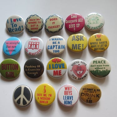 Vintage Style Pinback Buttons -  60s 70s 80s Misc. Novelty Pins - You Choose - Reproduction Retro Pin Button - 1