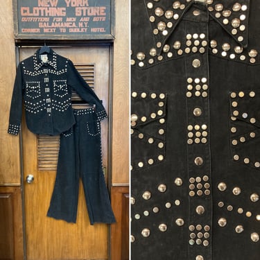 Vintage 1960’s “Roncelli” Style Studded Denim Mod Jacket & Pants Two Piece Set, 1960’s, 2 Piece, Matching Set, Pant Suit, Studded, Roncelli, 