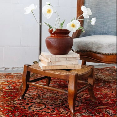 antique french walnut and rush stool
