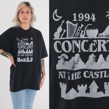 1994 Concert at The Castle Shirt Music T-Shirt Faded Saxophone Harp Violin Tshirt Black Graphic Tee Vintage 90s Extra Large xl 