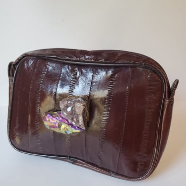 Designer vintage Eel skin bag with amethyst and quartz stones by Amanda Alarcon-Hunter for Minx and Onyx Vintage 